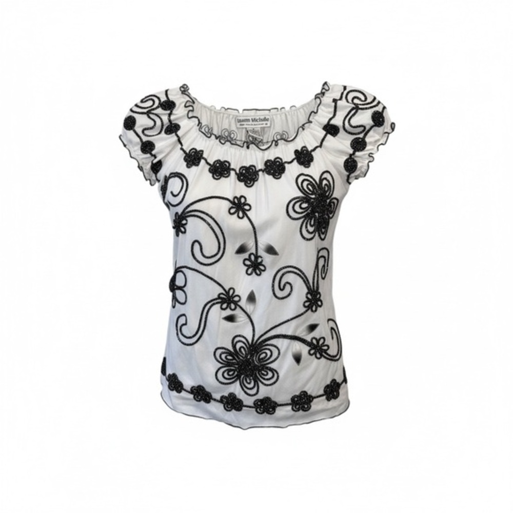 Lauren Michelle Black Floral Embroidered Blouse